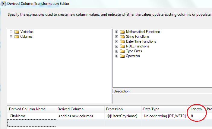 Screenshot of SSIS