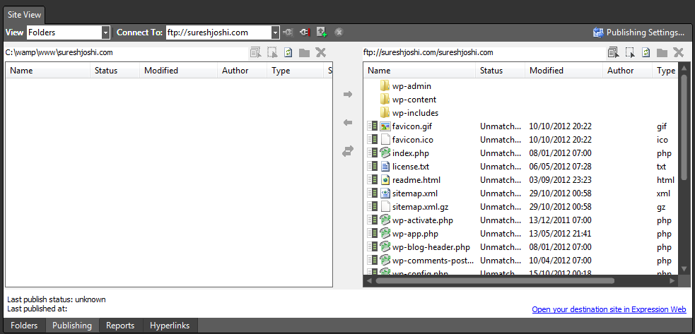 Expression Web's site view after running import
wizard