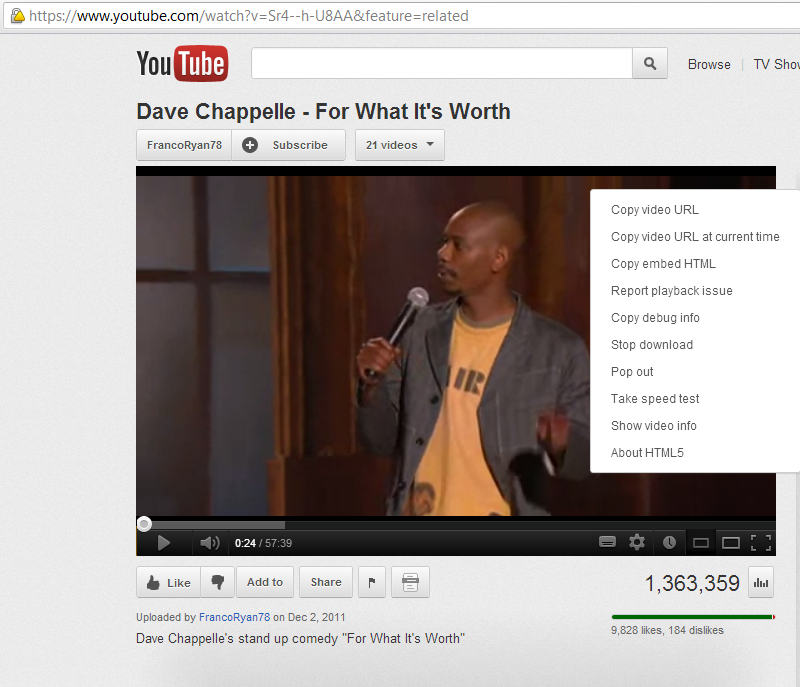 Right-click on Youtube HTML5 page