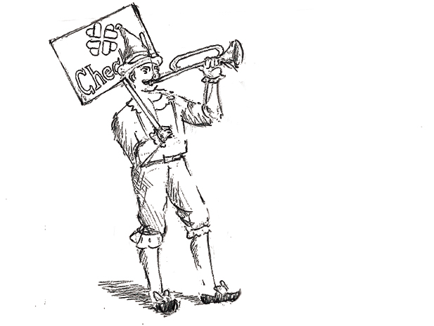 Sketch of a jester with a trumpet