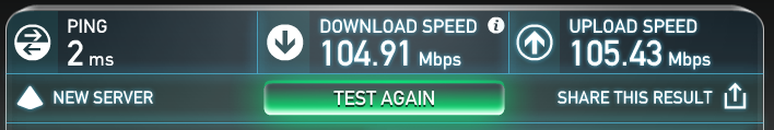 Results from my Beanfield speed test