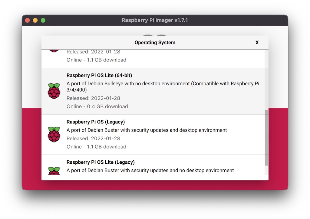 Raspberry Pi Imager OS page