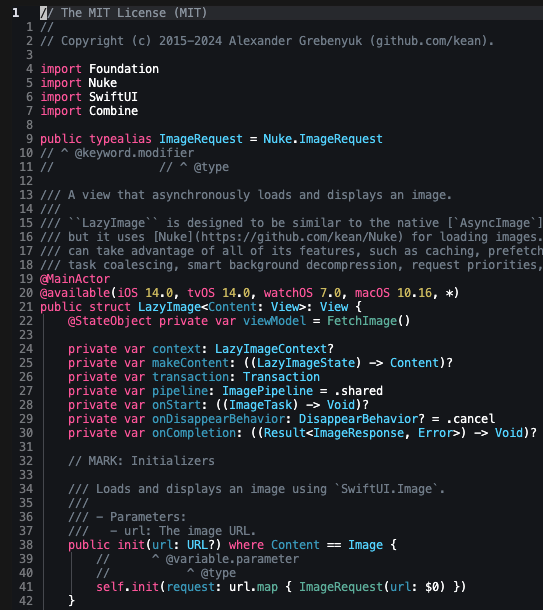 Dexco highlighted Swift code
